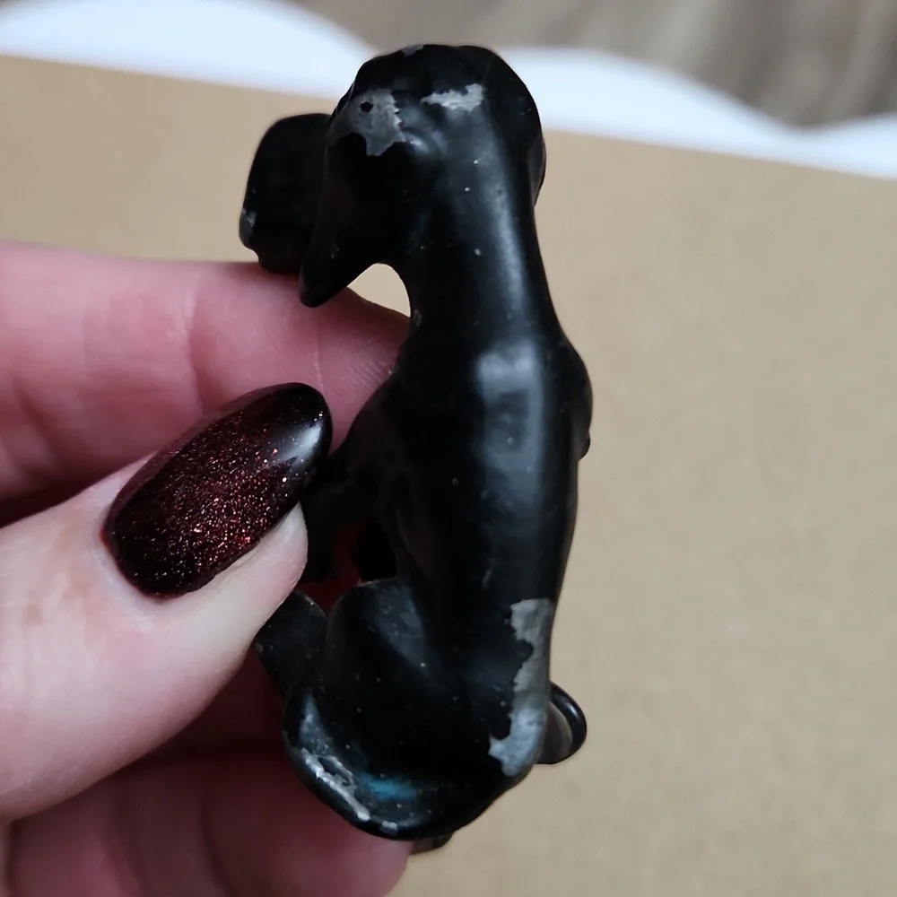 Vintage Patina Metal Dog Figurine & Cat Ring Holder Accent Decor Collectible